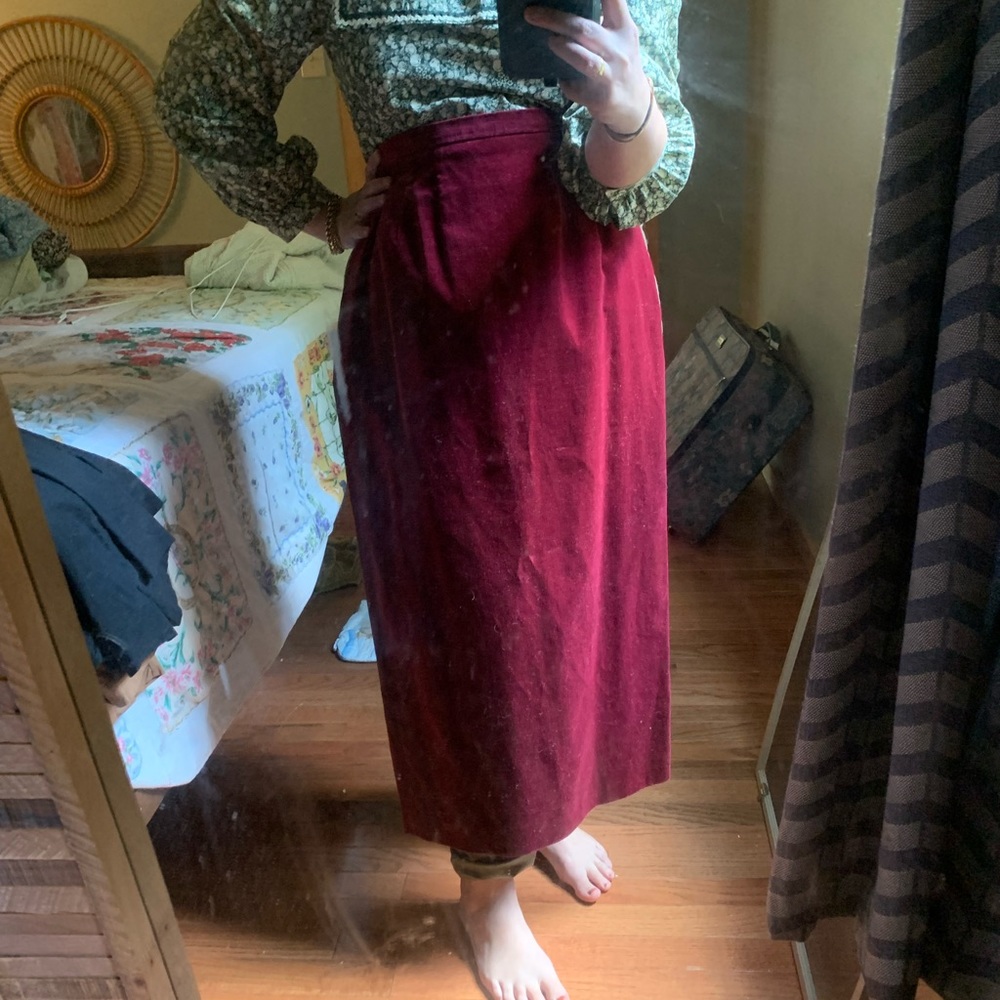 Maroon velvet pencil skirt